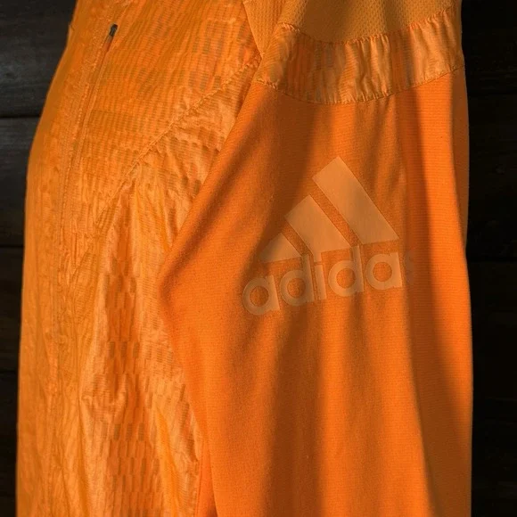 Adidas Own The Run‎ Jacket Men's Size Large Orange Lightweight Full Zip Hooded - Picture 9 of 12